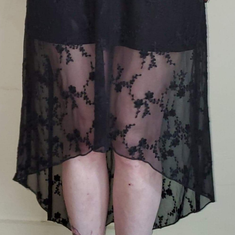 Black Lace Belted High Low Skirt